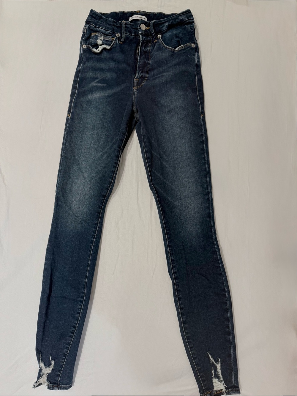 Good American Good Waist Skinny Distressed Jeans (Strech)